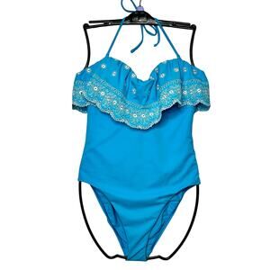 Loft Beach Embroidered Eyelet One Piece Swimsuit Blue Size 80
